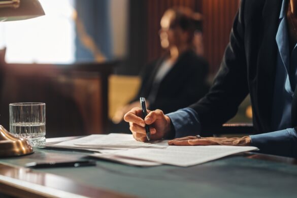 local trial attorney writing legal documents in a California court